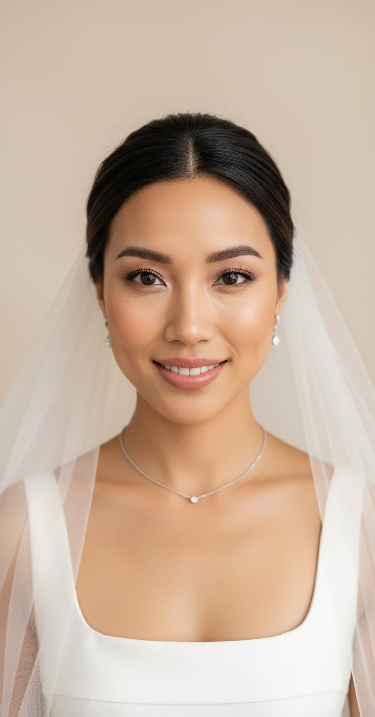 After Elegant Wedding Hair Updo With Veil